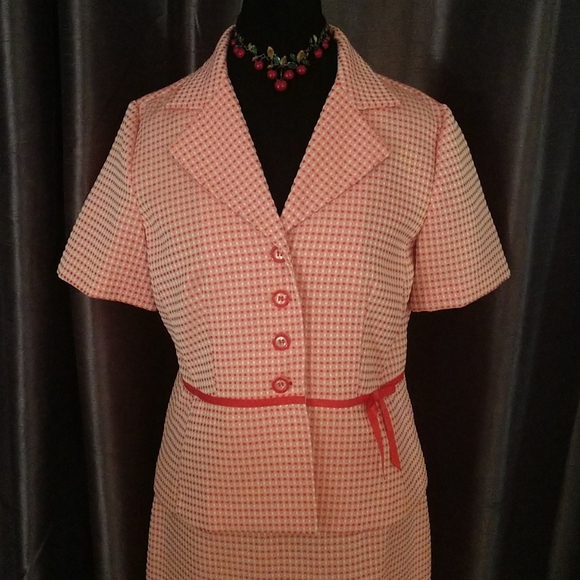 Vintage Dresses & Skirts - Vintage Red & White Dress Suit 14P 10P